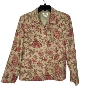 Talbots Petites 12 Beige Red Floral Tapestry Jacket Vintage Inspired Silk Blend